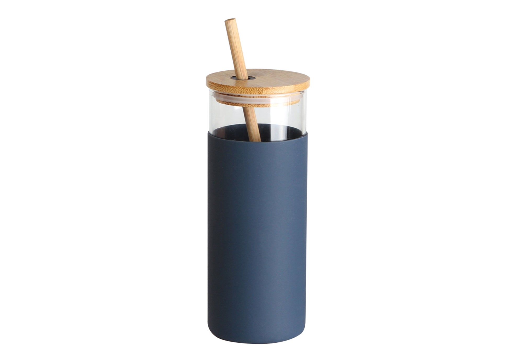 Termo de vidrio con manga de silicon - azul