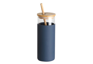 Termo de vidrio con manga de silicon - azul